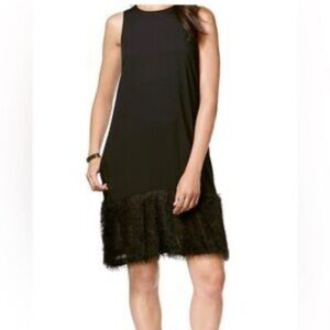 Rachel Rachel Roy Faux Fur Trim Sleeveless Dress Women Size Medium Black Pockets
